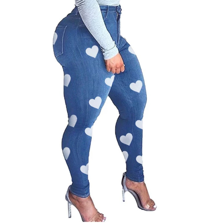 Heart Print Jeans Pants