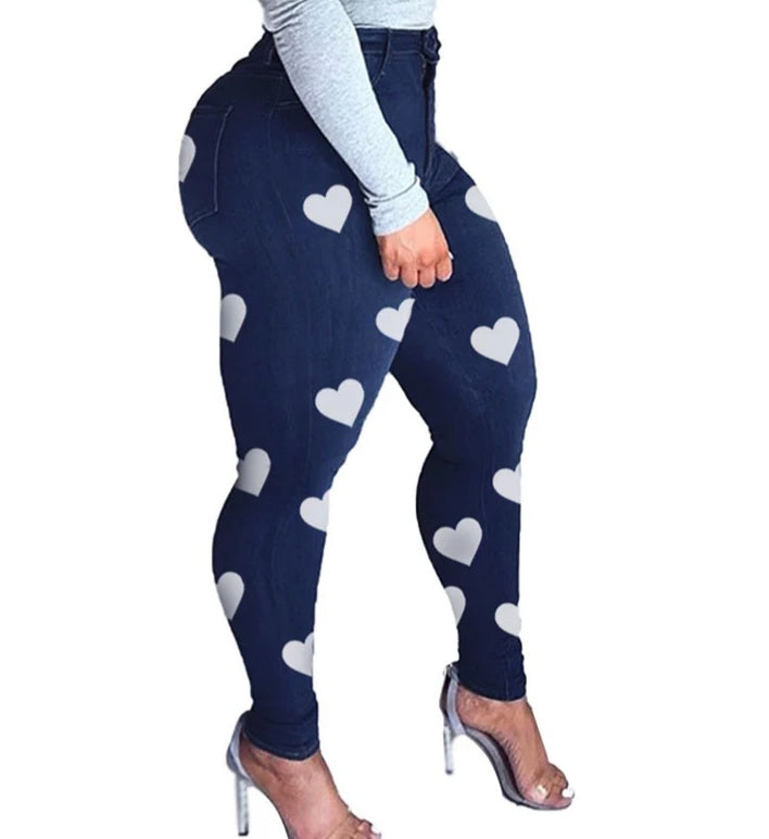 Heart Print Jeans Pants