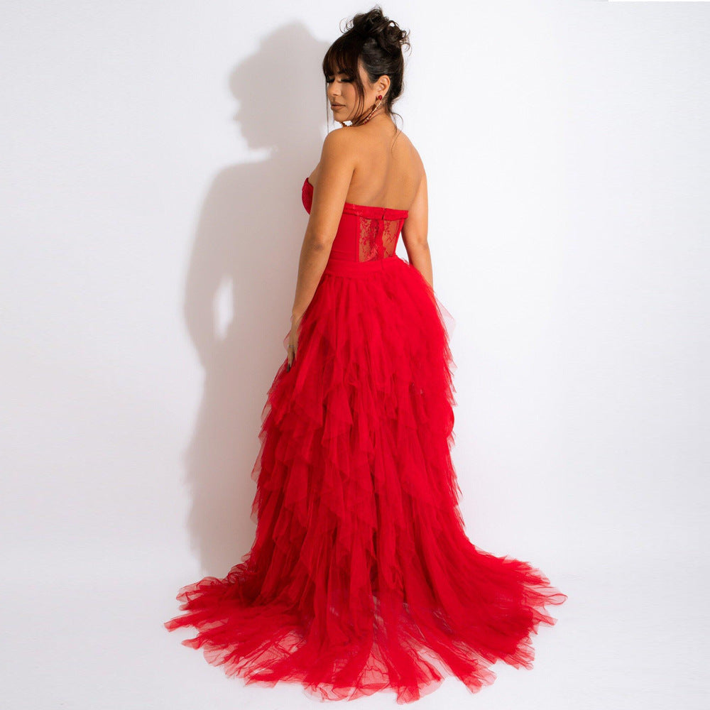 Feathered Slit Leg Off Shoulder Dress