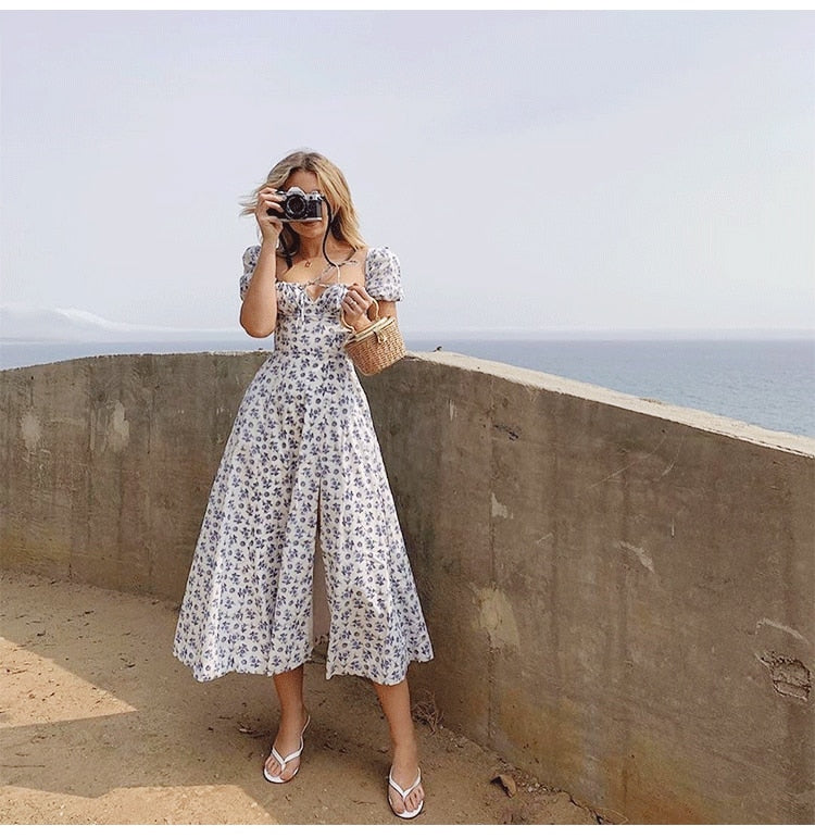 Puff Short Sleeve Floral Dress
