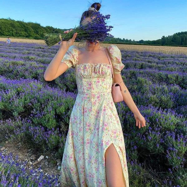 Puff Short Sleeve Floral Dress