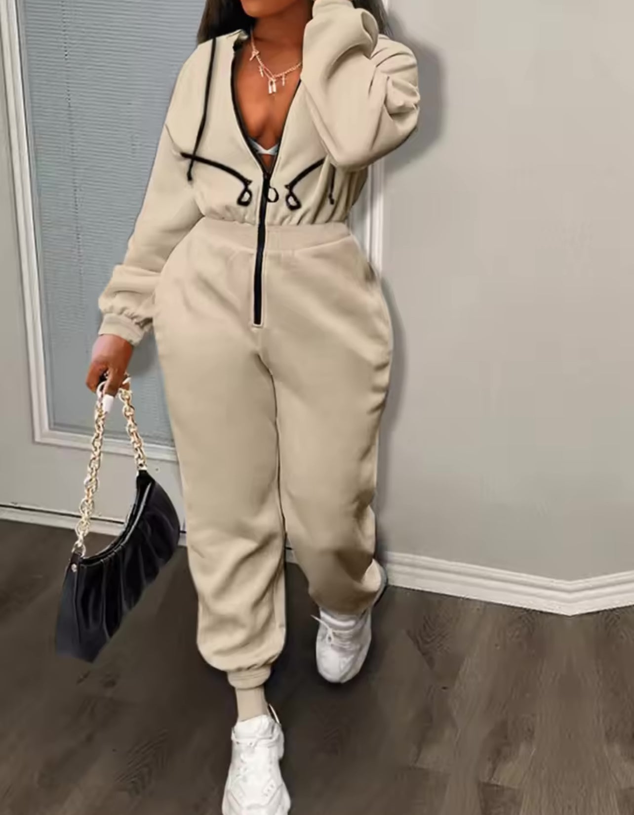 Hooded One piece jumpsuit