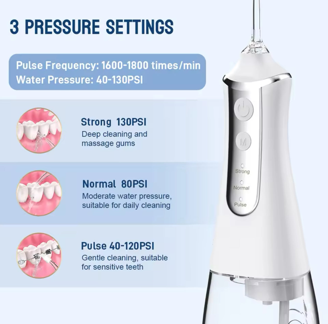 Dental Oral Irrigator Water Flosser Thread Teeth Pick Mouth Washing Machine 5 Nozzels 3 Modes USB Rechargeable 300ml Tank