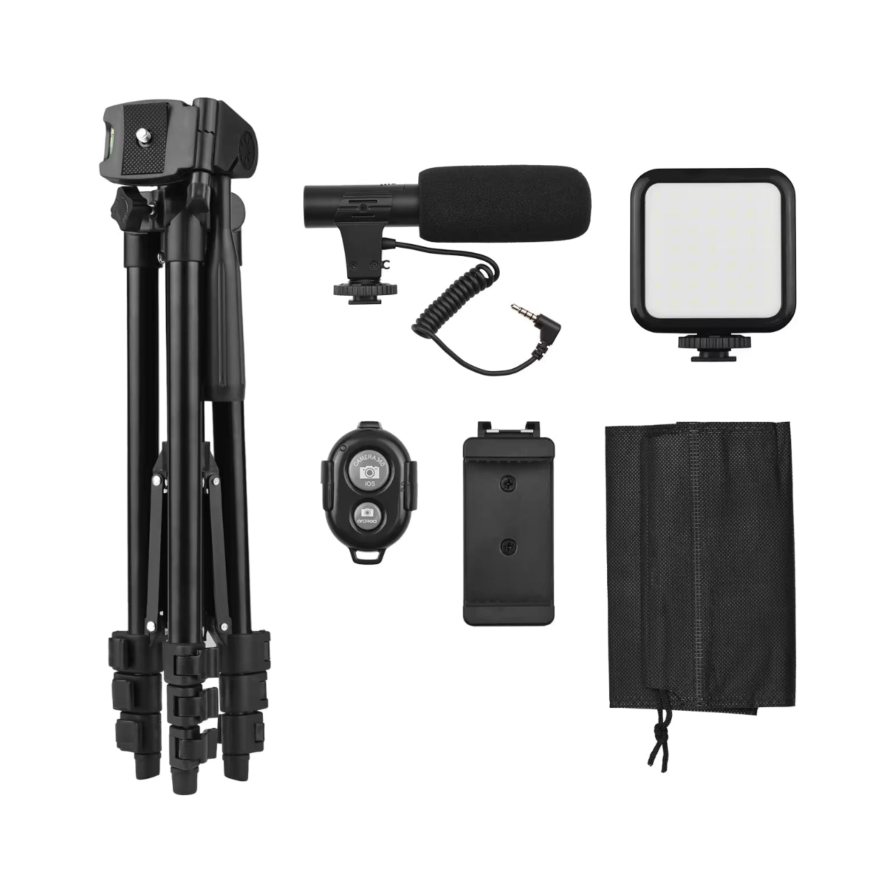 Studio kit tripod for video shooting and photo shoot with mic and lighting