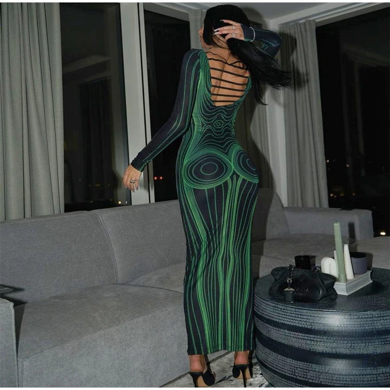 3D body print maxi dress