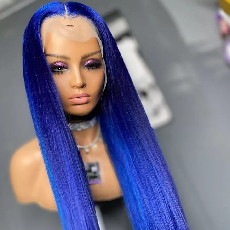 Blue straight hair lace wig