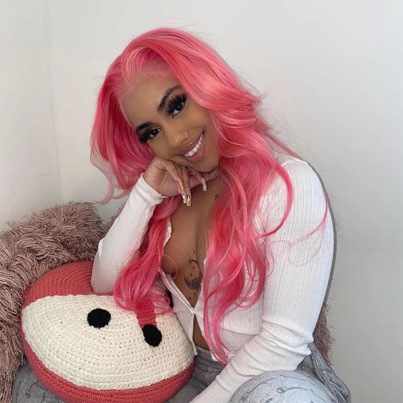 Pink Body Wave Human Hair 13x4  Lace Wig
