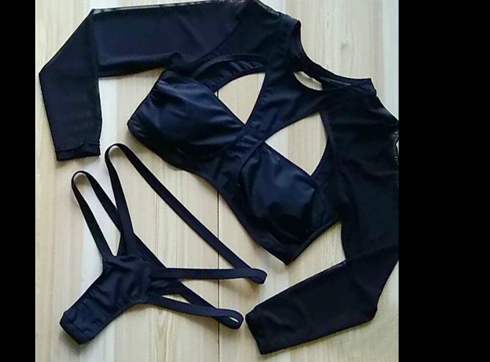 Long Sleeve Bikini Set- Black