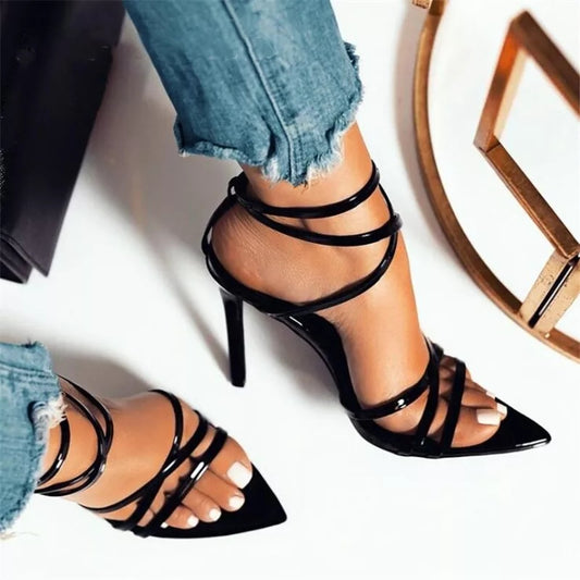 Cross strap- pointed toe pumps