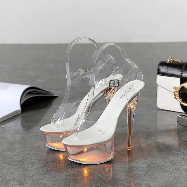 Transparent glow platform heels