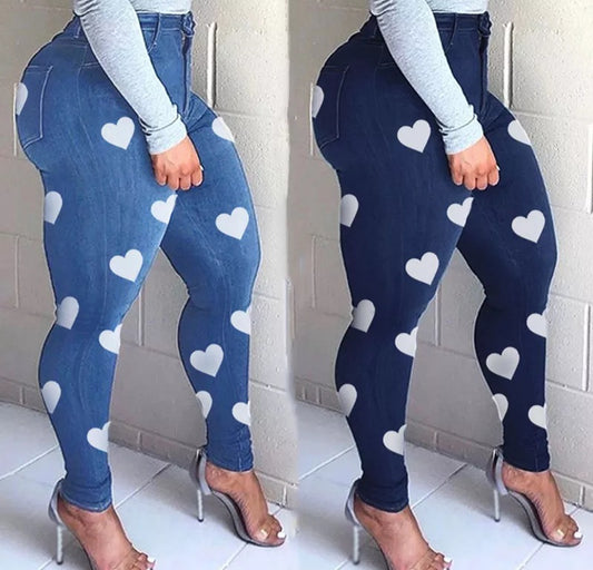 Heart Print Jeans Pants