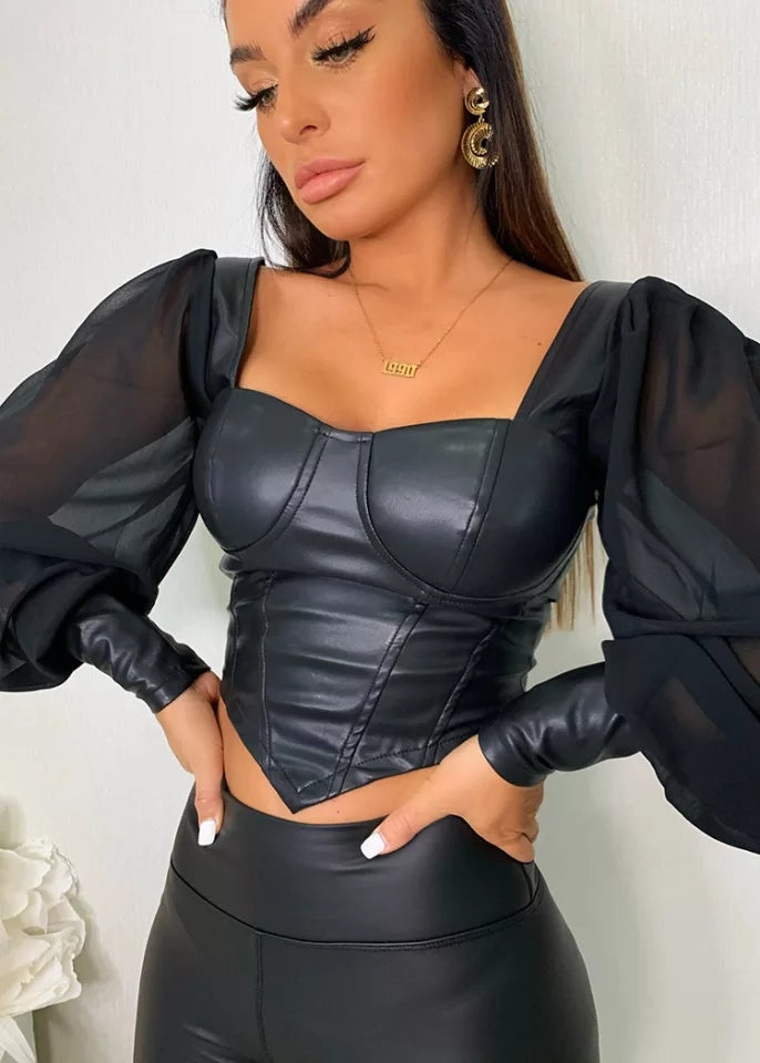 Bell Sleeve Leather Top