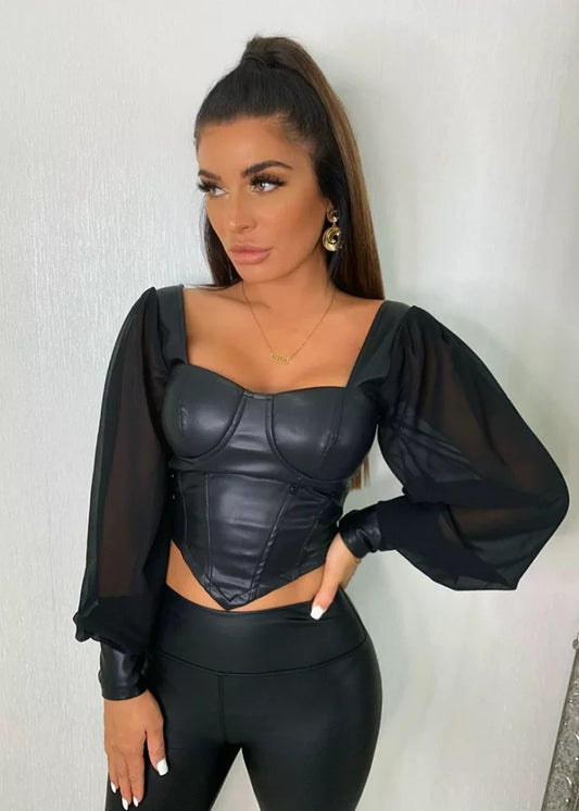 Bell Sleeve Leather Top