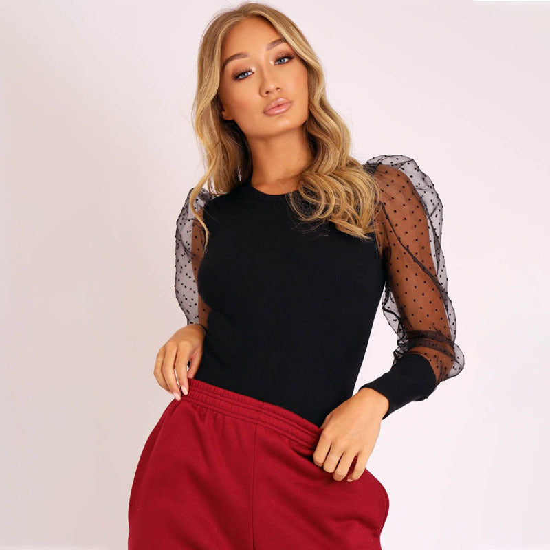 Lace puff sleeve body suit