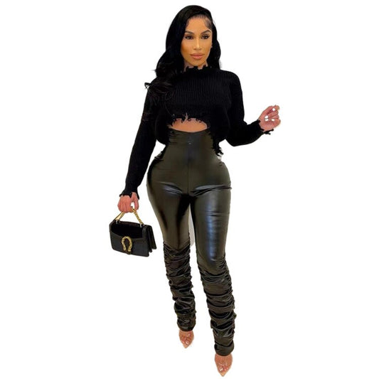 High Waist Stacked Leather Pants