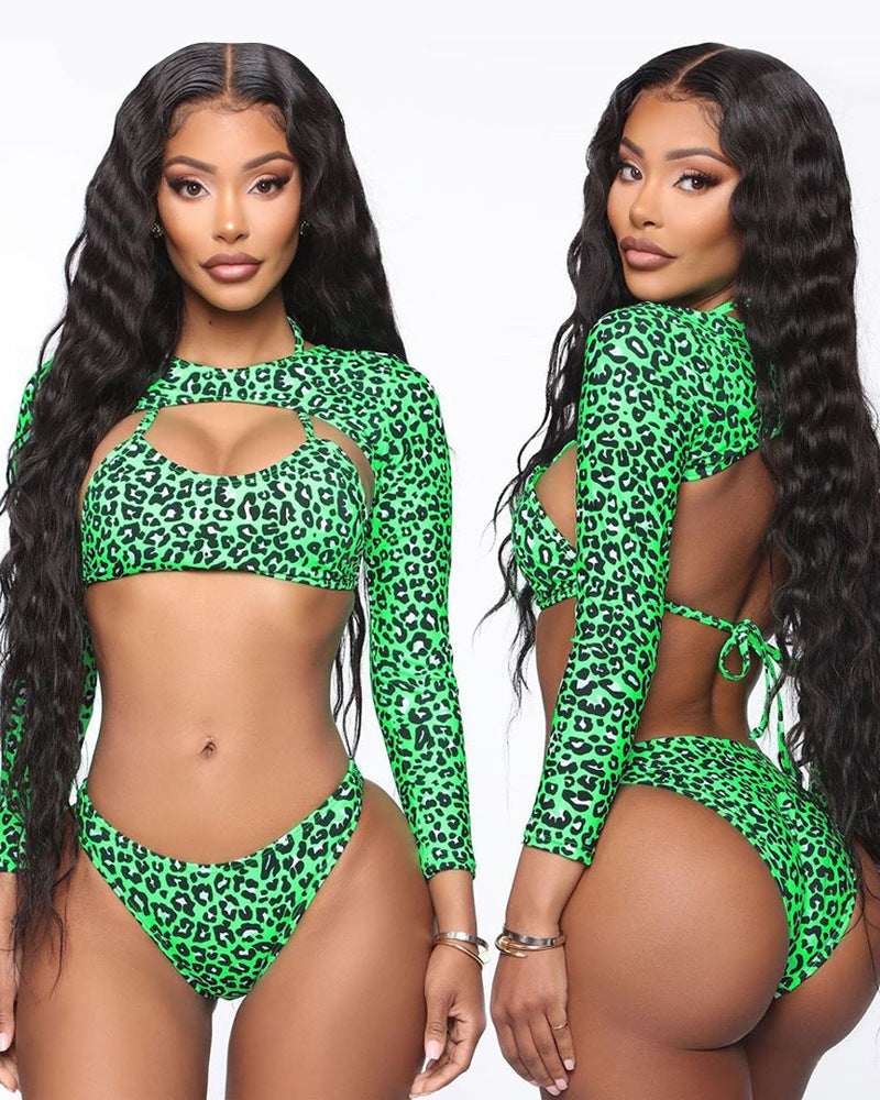 Green Leopard Print Bikini Set