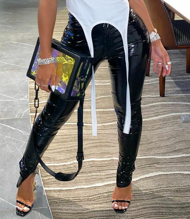 Glossy leather pants
