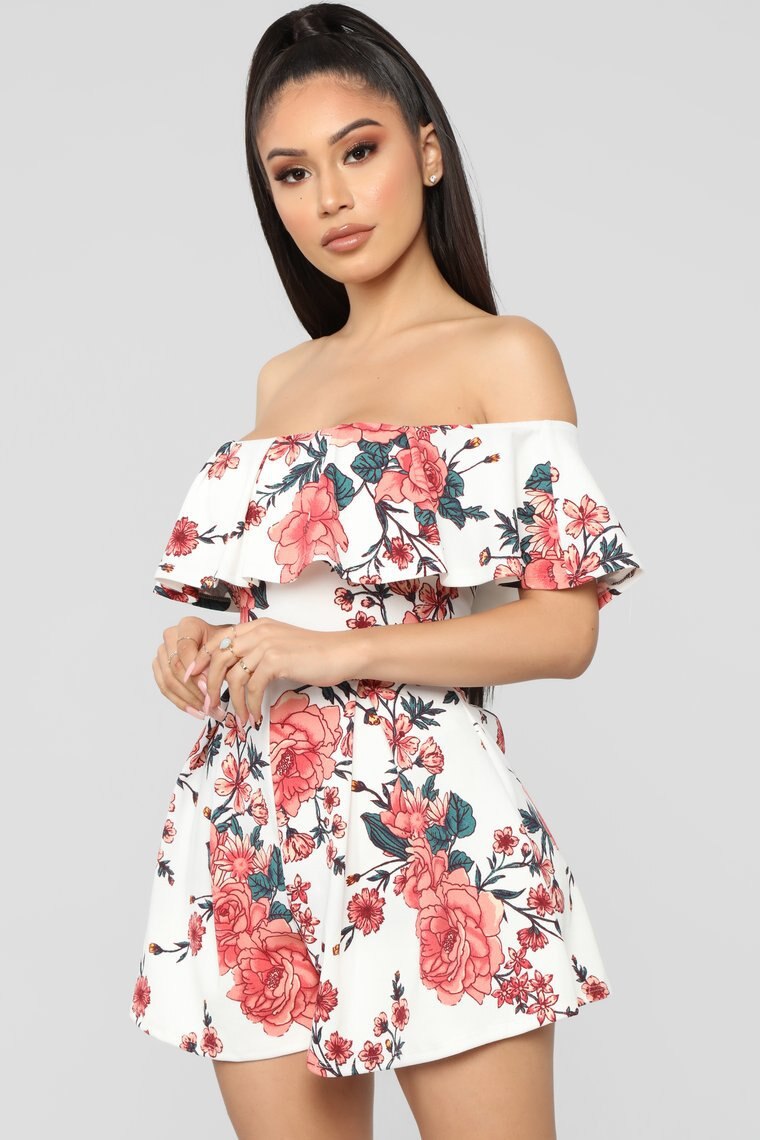Floral Print Ruffle Overall Jumpsuit