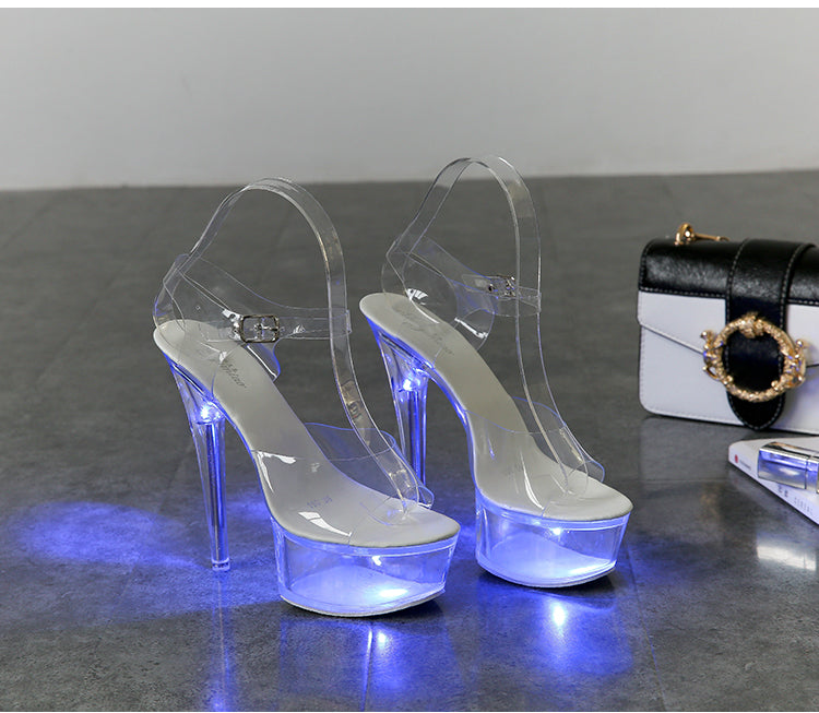 Transparent glow platform heels