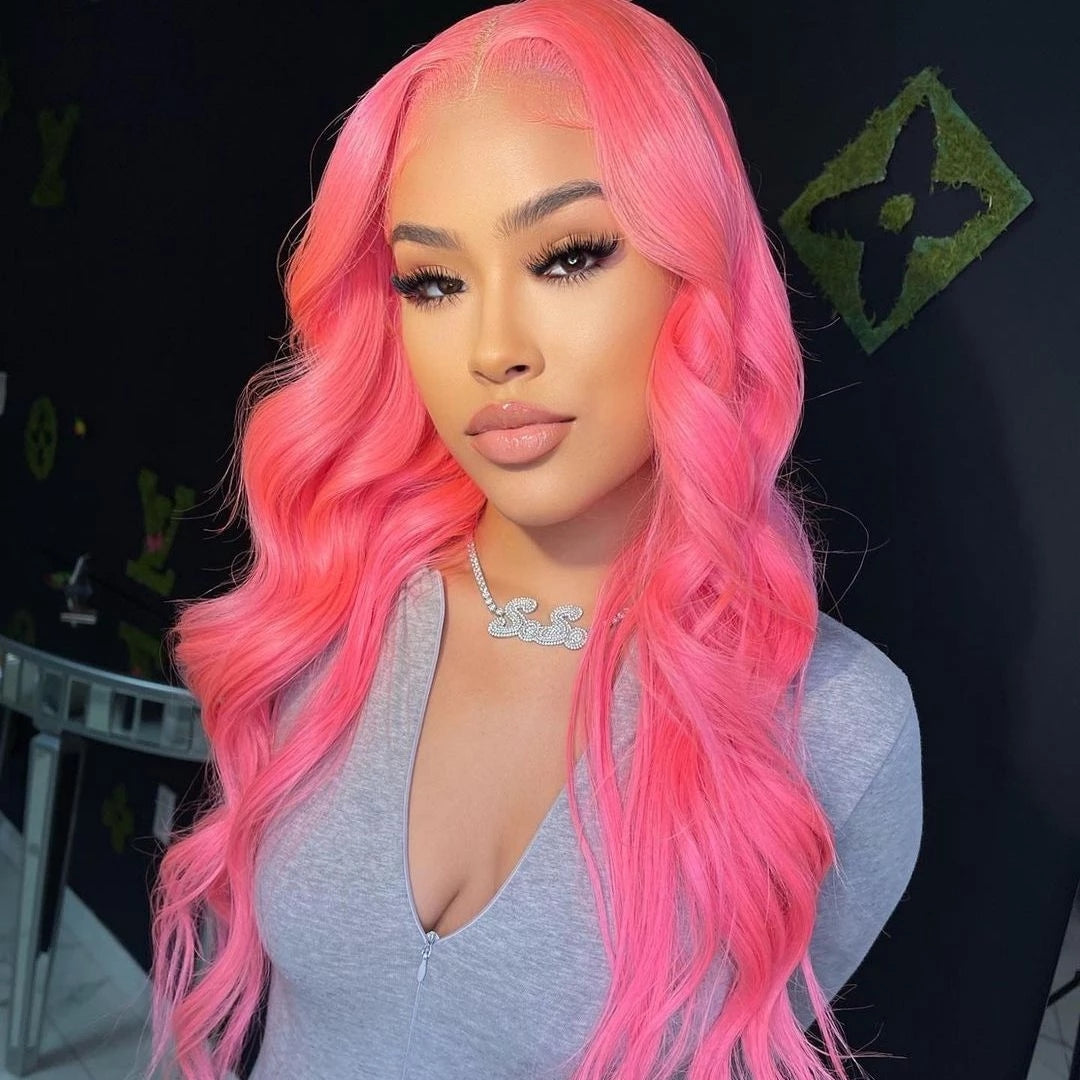 Pink Body Wave Human Hair 13x4  Lace Wig