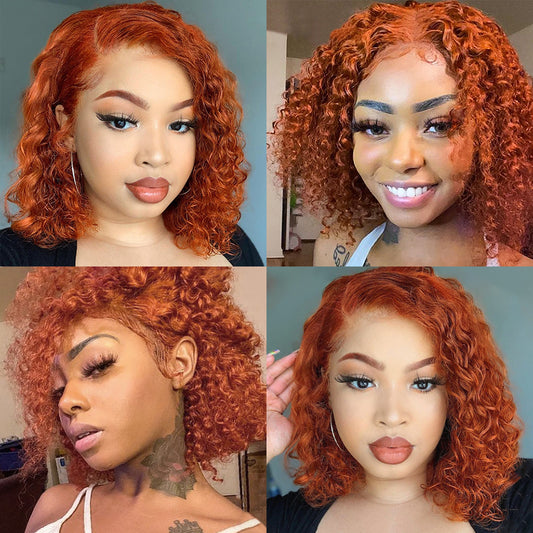 Curly Orange Ginger Lace Front Human Hair Wigs