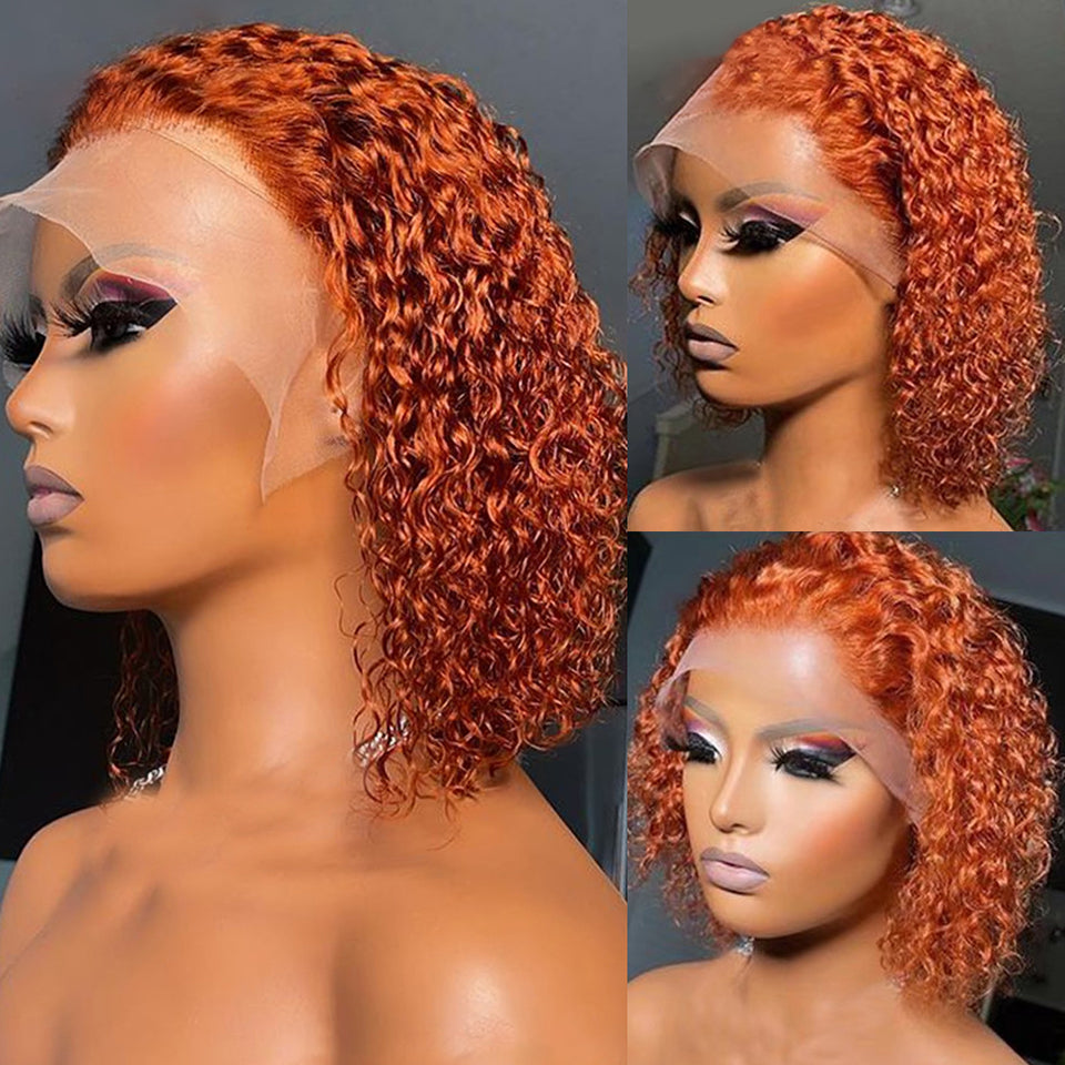 Curly Orange Ginger Lace Front Human Hair Wigs