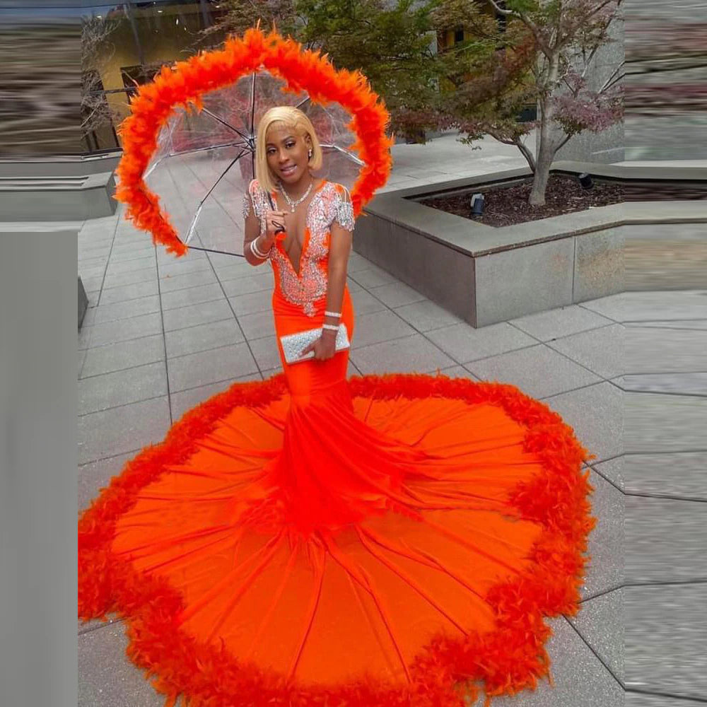 Orange Mermaid Prom Dress
