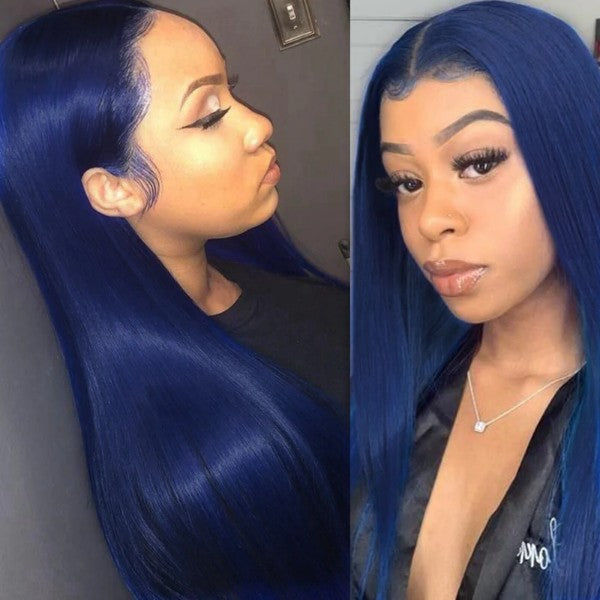 Blue straight hair lace wig