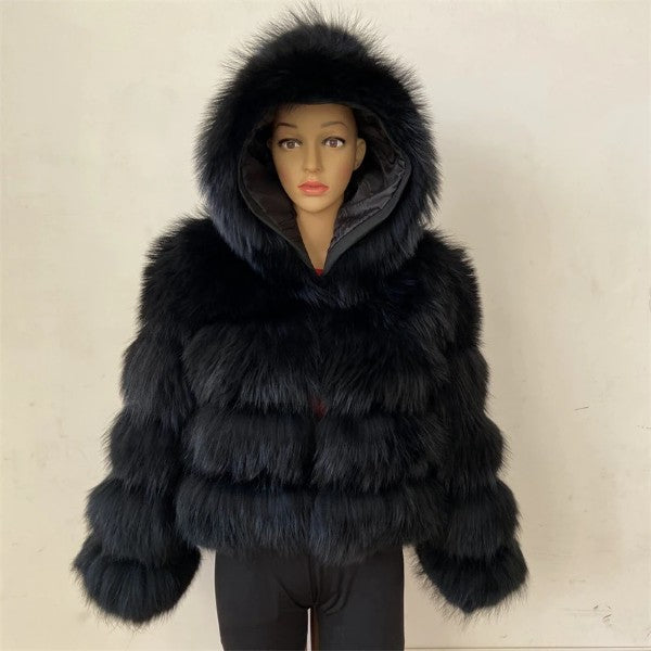 Hooded Puffer Fur Coat