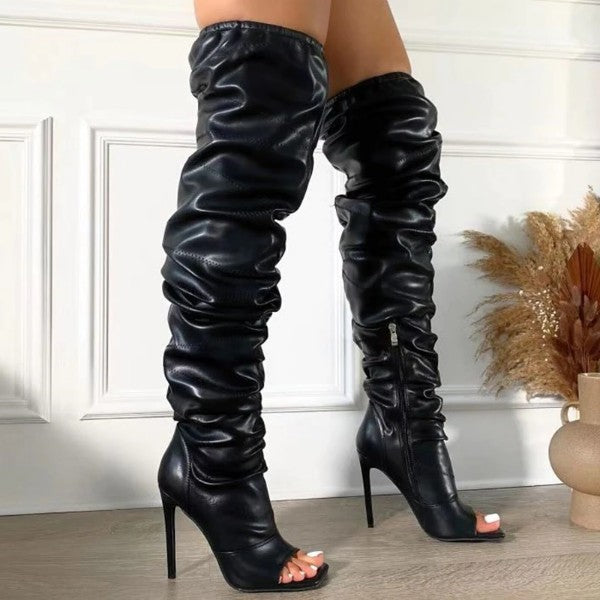 Pleated Thigh High Shoes